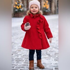 NWT Rothschild Ruffle Peacoat Wool Long Sleeve Girls Jacket